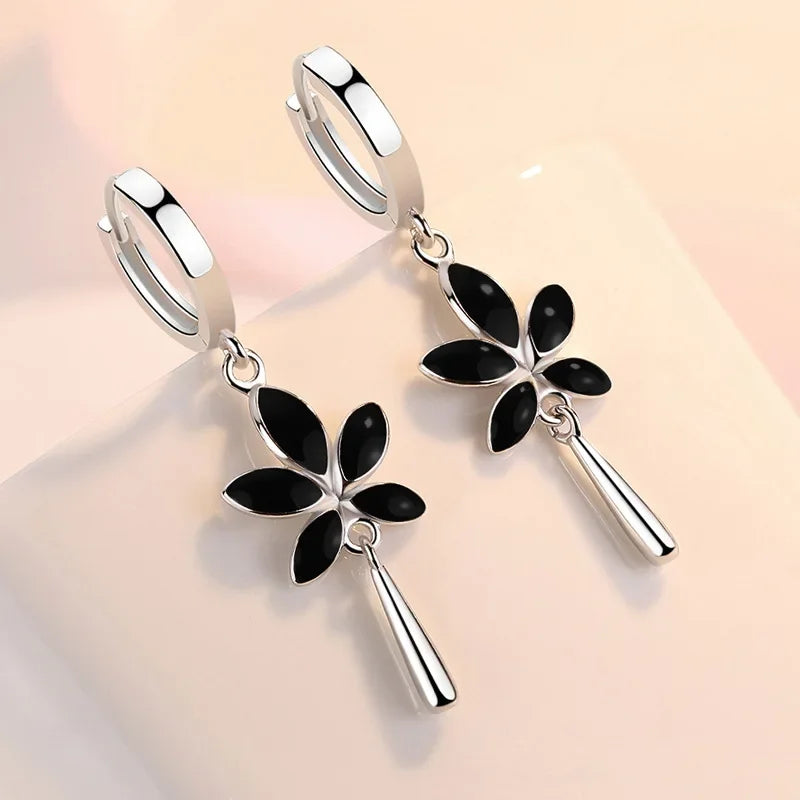 Retro Creative black Maple Leaf Eardrop New Trendy 925 Sterling Silver Earrings For Women Ear Jewelry Girl Valentine's Day Gifts Vera Lux