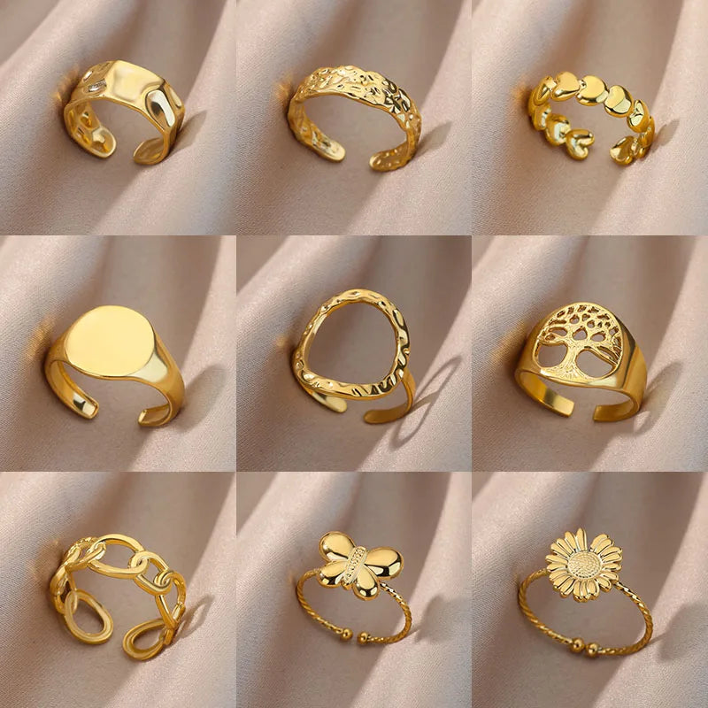 Irregular Hollow Opening Rings For Women Stainless Steel Gold Color Geometric Ring Party Christmas Jewelry Gift Free Shipping Vera Lux