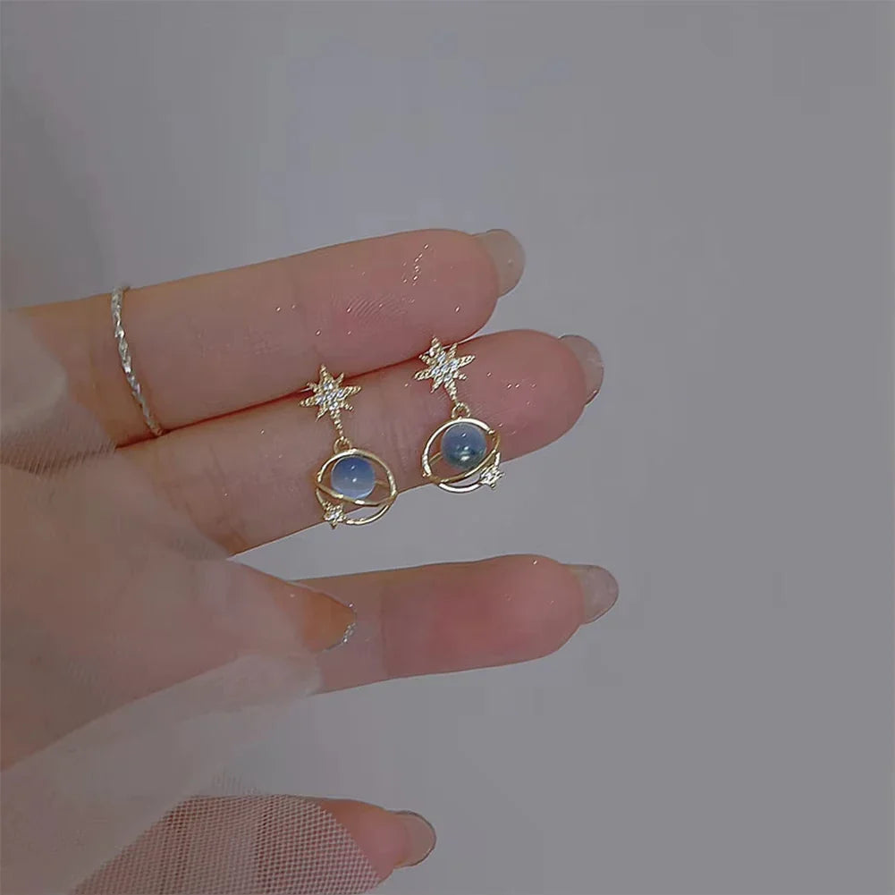 Fashion Cosmic Star River Earrings Blue Opal Niche Unique Planet Earrings Ear Studs Women Versatile Ear Jewelry Vera Lux