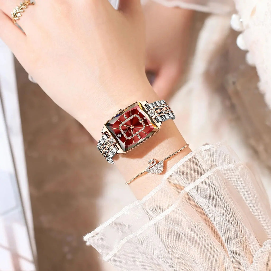 POEDAGAR Luxury Watch For Woman Elegant Waterproof Calendar Ladies Watch Rectangle Stainless Steel Quartz Women's Watches Female Vera Lux
