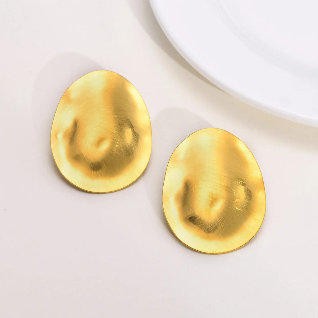 Matt Large Stainless Steel Stud Earring for Women, Pairs Chic Oval Irregular Ear Jewely Vera Lux