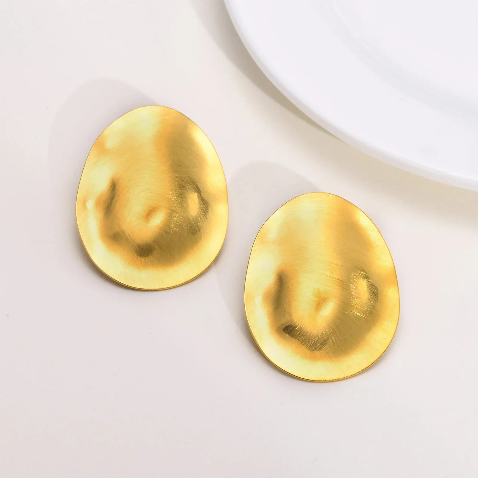 Matt Large Stainless Steel Stud Earring for Women, Pairs Chic Oval Irregular Ear Jewely Vera Lux