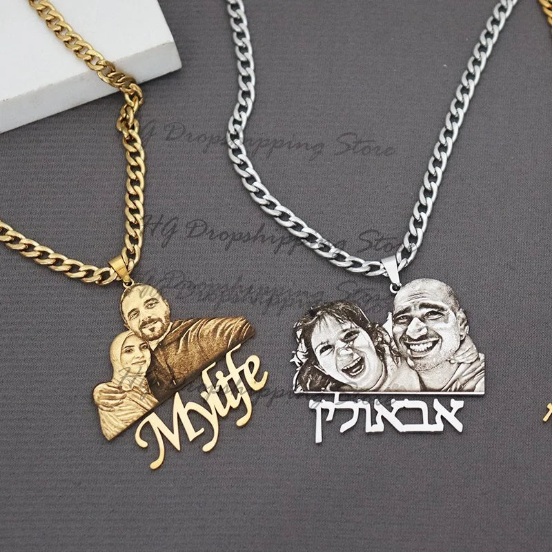 Custom Picture Nameplate Pendant Custom Photo Necklace Engraved Portrait Necklace Christmas Gift for Kids Jewelry Family Gifts Vera Lux