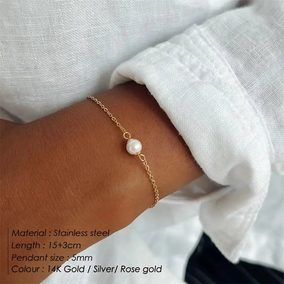 Minimalist Stainless Steel Bracelets for Women Sea Imitation pearls Bracelet Women Charm Bracelet Jewelry Vera Lux