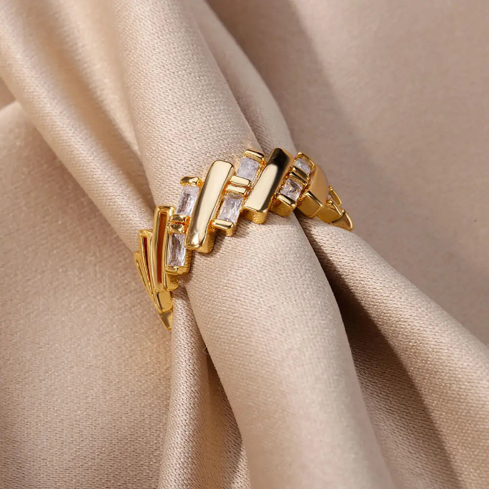 Zircon Bar Rings For Women Gold Plated Stainless Steel Bar Opening Ring 2023 Trending Luxury Wedding Aesthetic Jewelry anillos Vera Lux