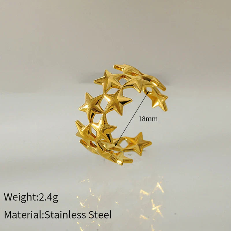 2026 New Stainless Steel Double Layer Star Waterproof Rings for Women Gold Color Opened Star Rings Cute Wedding Jewelry Gifts Vera Lux