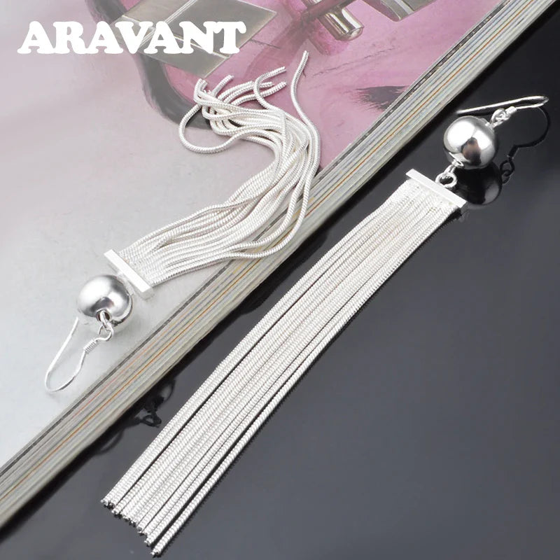 Aravant 925 Silver Bead Long Drop Earring For Women Fashion Wedding Jewelry Vera Lux