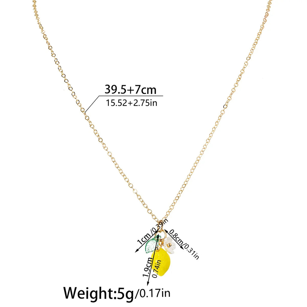 1 exquisite and cute resin lemon flower pendant necklace, simple and versatile, fruit collarbone chain, neck chain Vera Lux