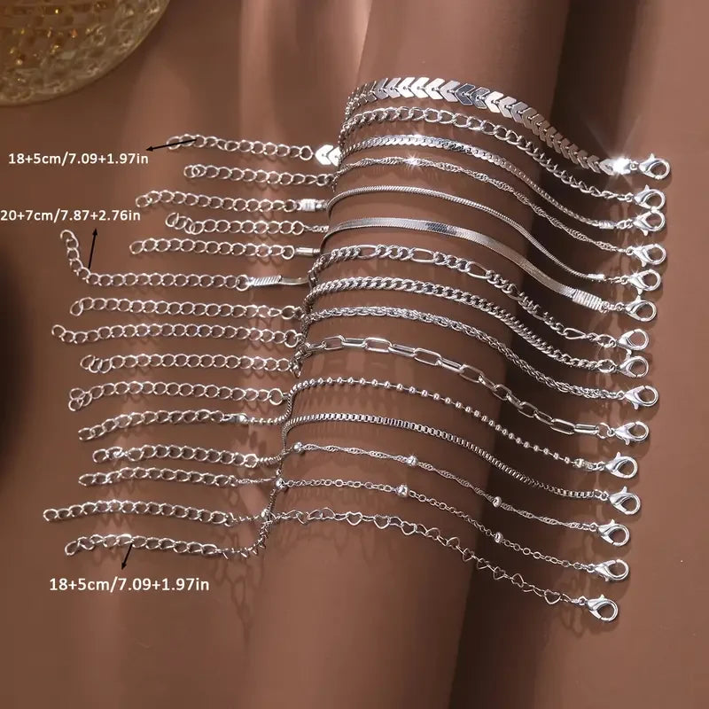 5/15 Pcs Set Silver Color Chain Bead Bracelets for Women Simple Elegant Vacation Beach Party Casual Jewelry Versatile Daily Wear Vera Lux