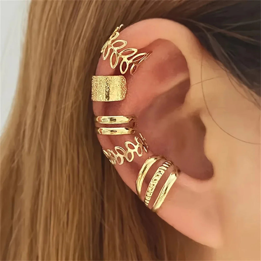 5pcs/set Trendy Elegant Design Ear Cuff Classic Elegant Style Women's No Piercing Clip Earrings Leaf Shaped Circle Stacked Shape Vera Lux