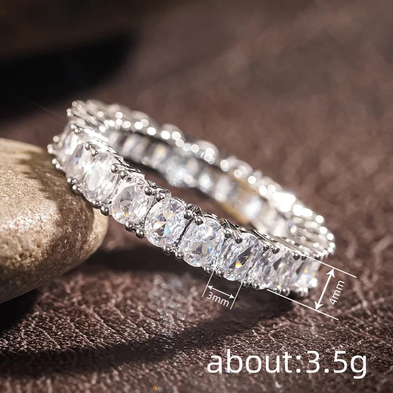 925 Sterling Silver Shiny Inlaid Oval Cubic Zirconia Ring for Women Simple Style Finger Accessories Wedding Party Trendy Jewelry Vera Lux