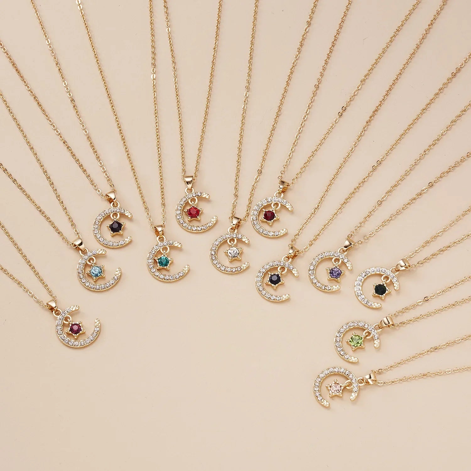 Fashion Moon Star Necklaces For Women 12 Months Crystal Birthstone Pendant Chain Men Trendy Birthday Party Jewelry Gift Vera Lux