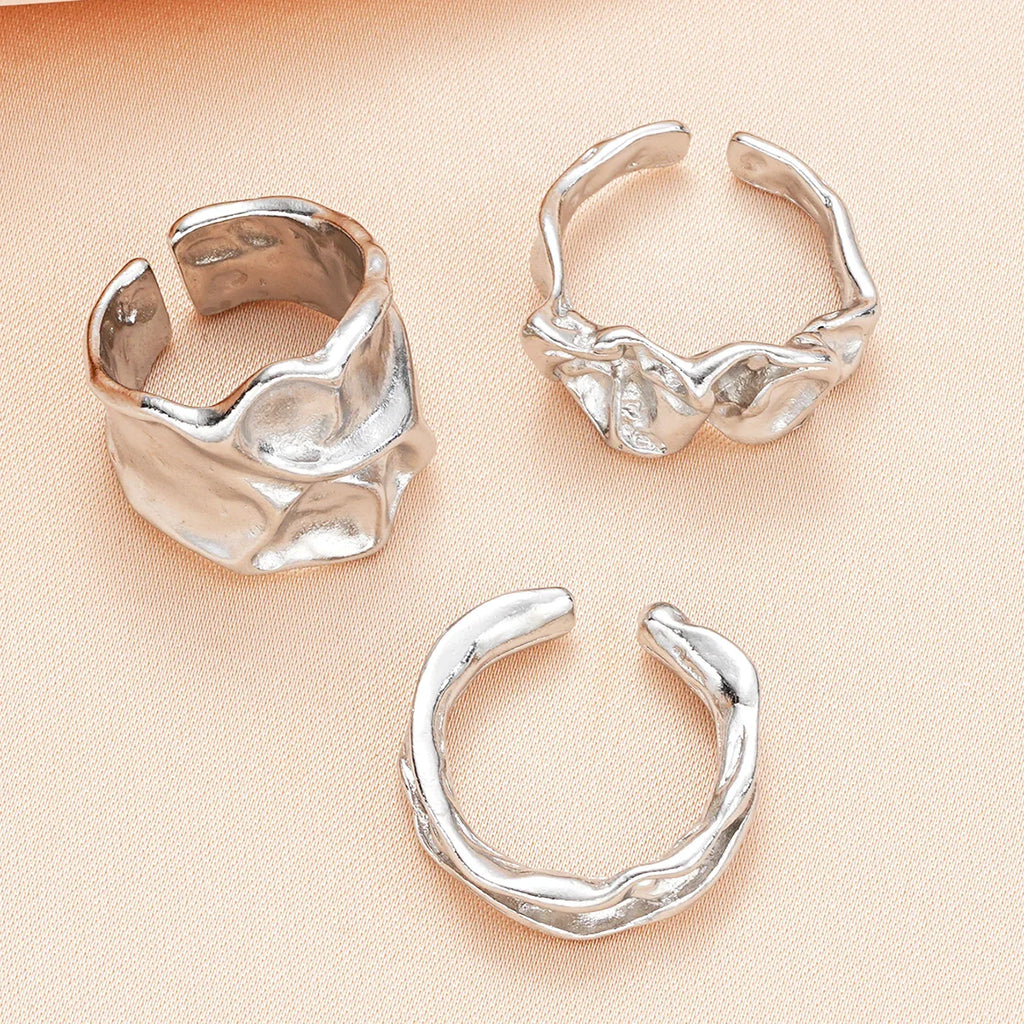 3 Pcs Punk Chunky Irregular Rings Set for Women Creative Geometric Adjustable Open Finger Rings Fashion Statement Jewelry Girls Vera Lux