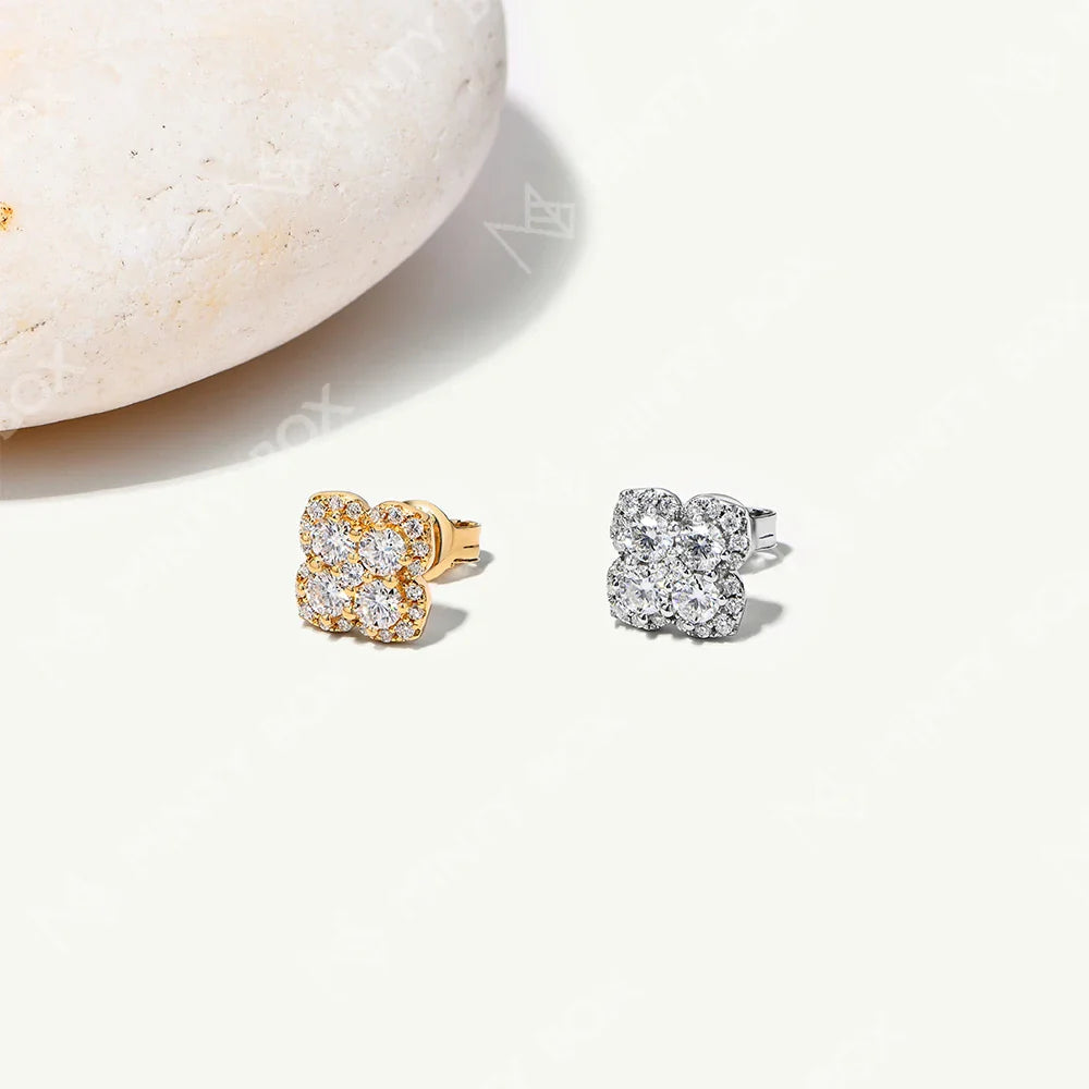 MINTYBOX S925 Silver D/VVS1 Moissanite Stud Earrings for Women Clover Lab Diamond Earring 1.054ctw Luxury Wedding Fine Jewelry Vera Lux