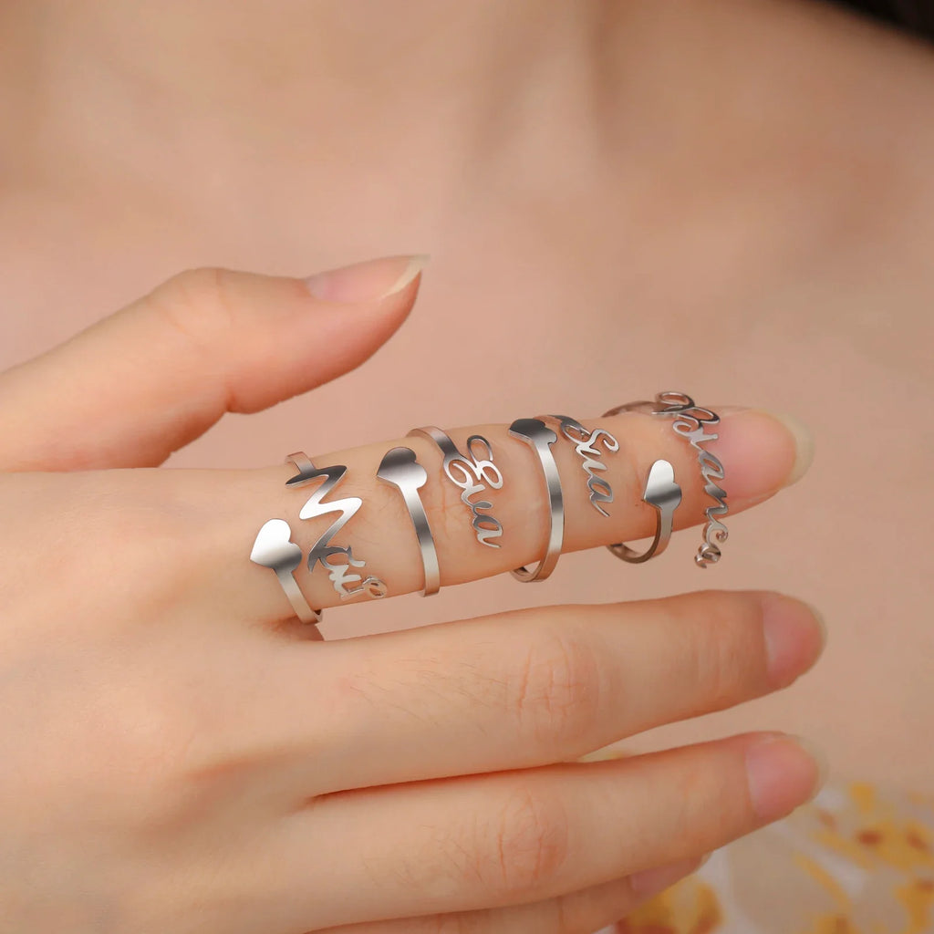 Custom Double First Name Finger Ring For Women Men Personalized Couple Family Gift Gold Color Stainless Steel Metal Jewelry Vera Lux