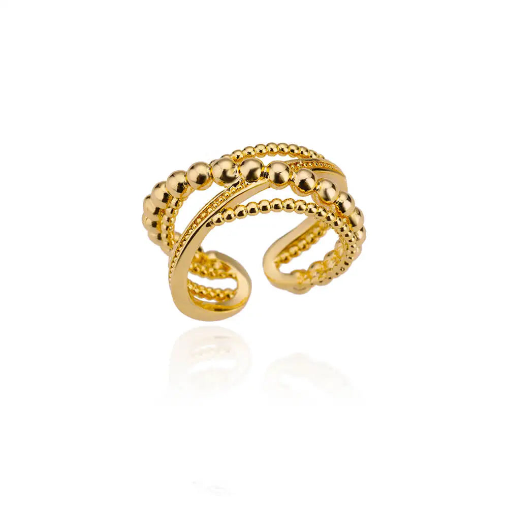 Stainless Steel Bead Twist Cross Rings For Women Gold Plated Irregular Opening Ring Wedding Aesthetic Jewelry anillos mujer Vera Lux