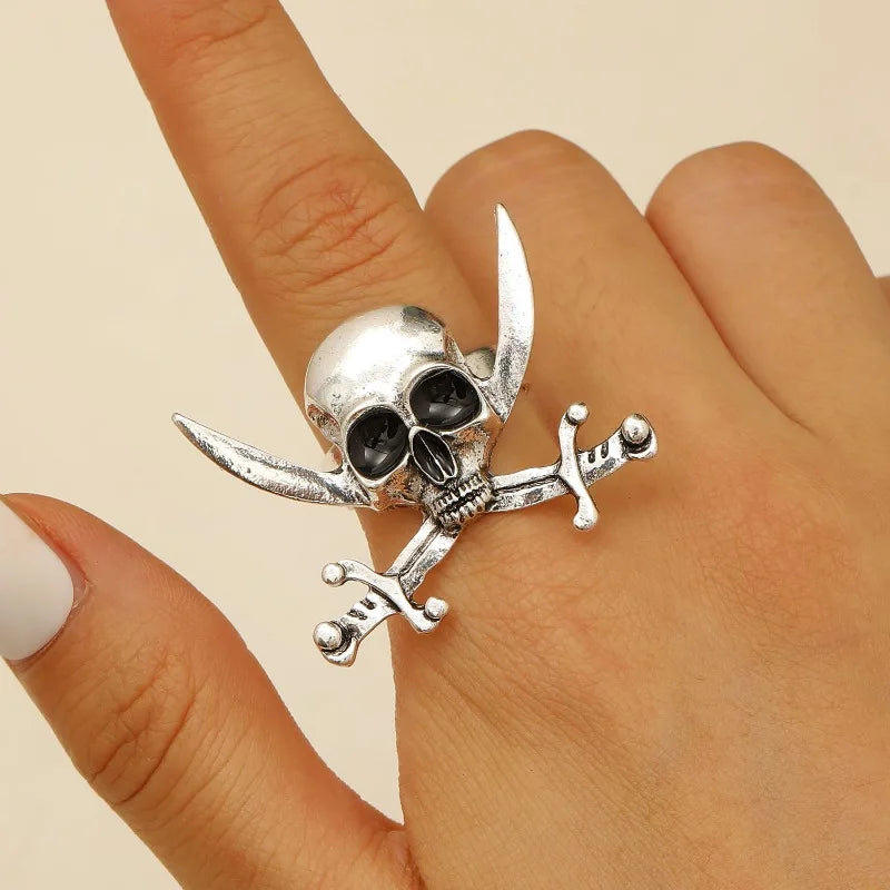 Personalized Gothic Skull Pirate Ring for Women, Halloween Dark Horror Fashion Party Opening Ring, Trendy Jewelry Accessories Vera Lux
