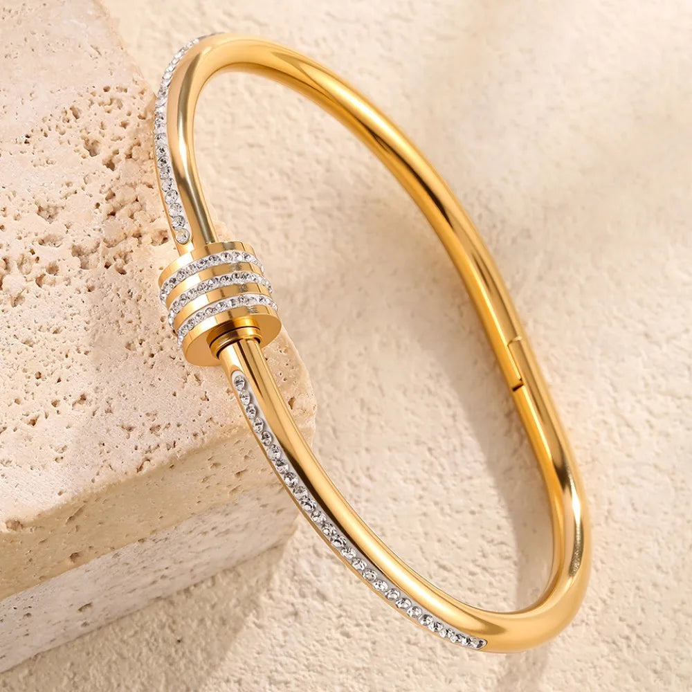 Yupsk Titanium Steel Couple's Bracelet Shiny Zircon Inlaid Stainless Steel Bangles Gold/Silver Color Female Jewelry Gift Vera Lux