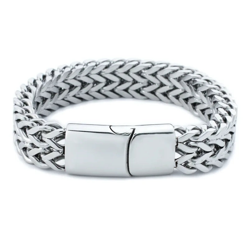 Stainless Steel Bracelet Braided Double Row Front Rear Fish Scale Alloy Magnetic Buckle Bracelet with Keel Jewelry New Model Vera Lux