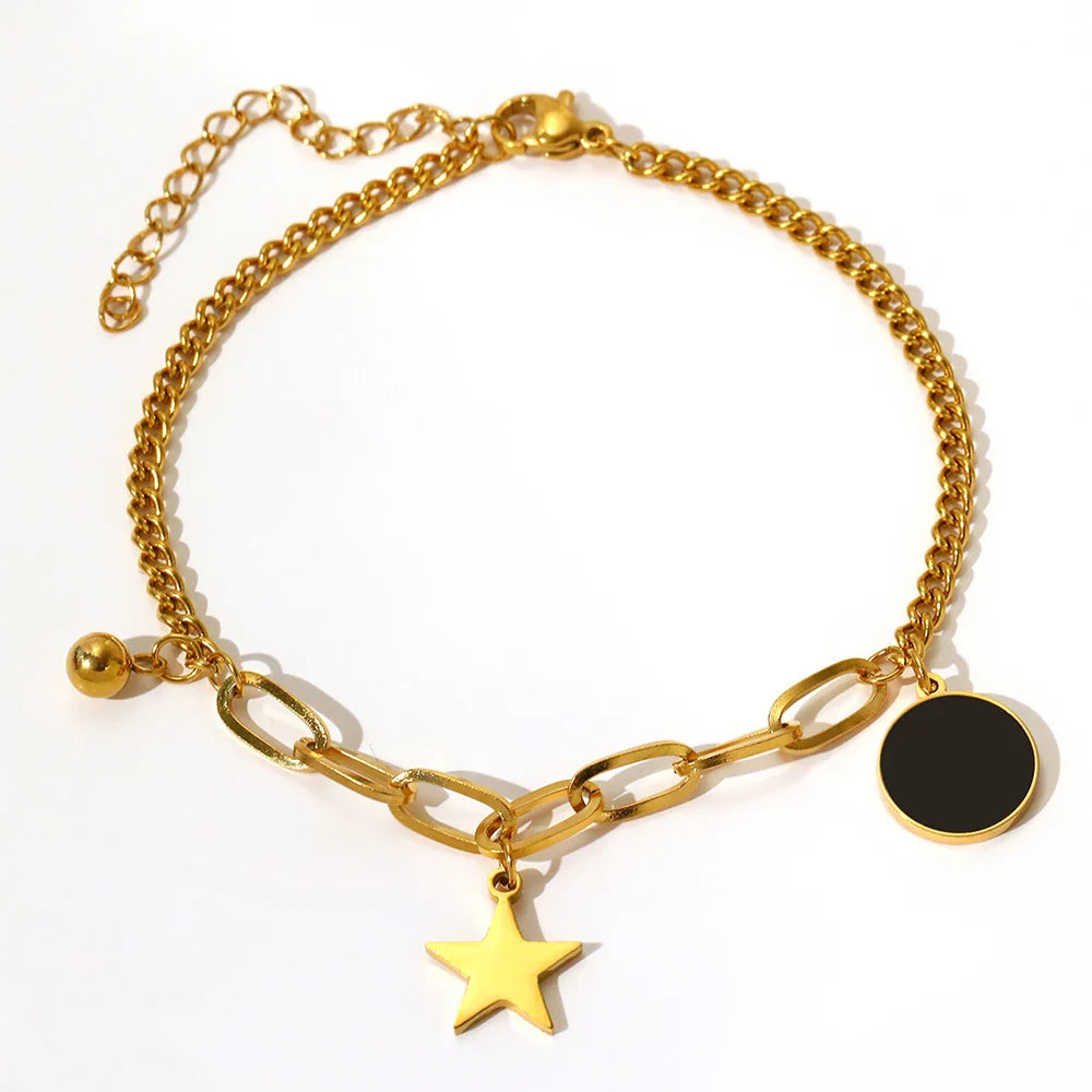 Stainless Steel Bracelets Retro Star Pendant Paperclip Chain Black Light Luxury Bracelet For Women Jewelry Holidays Banquet Gift Vera Lux