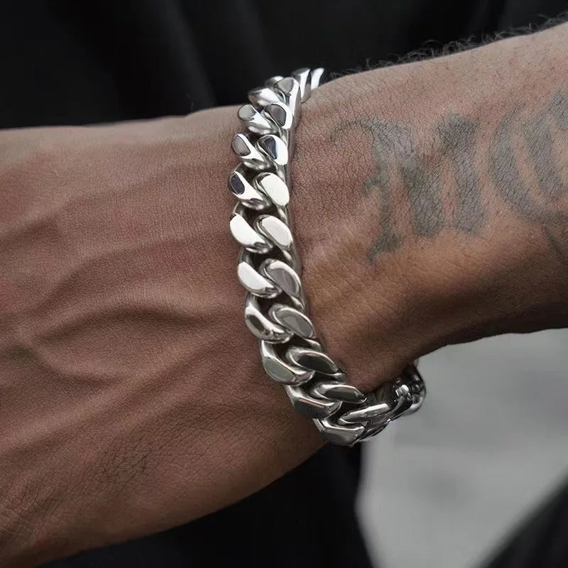 New Trendy Cuban Chain Men Bracelet Classic Stainless Steel Silver Color Width Chain Bracelet For Women Fashion Jewelry Gifts Vera Lux