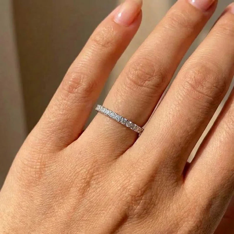 925 Sterling Silver New Trendy Thin Finger Rings Band with Shiny Cubic Zirconia Simple Stylish Daily Wear Jewelry for Women Vera Lux