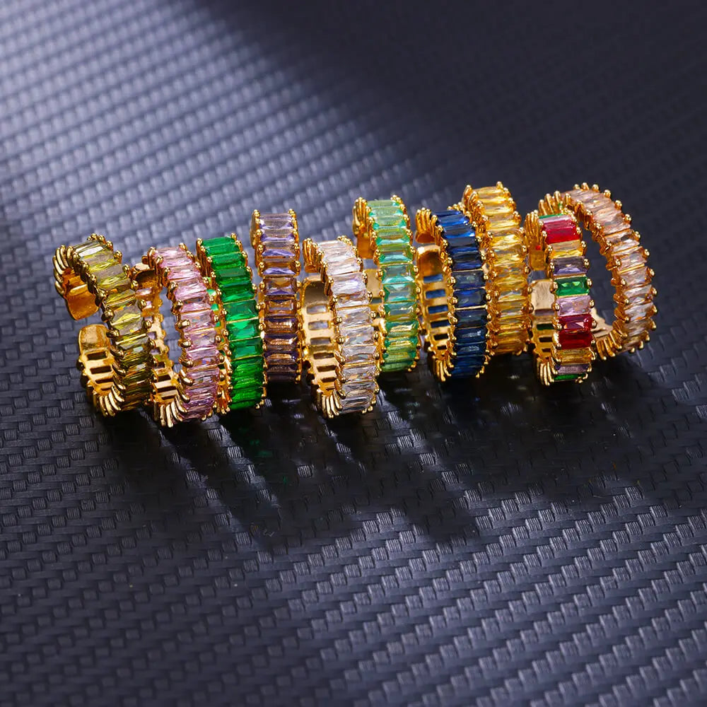 Gold Color Cubic Zircon Rings For Women Open Stainless Steel Green Luxury Crystal Finger Ring Boho Jewelry Wedding Party Gift Vera Lux