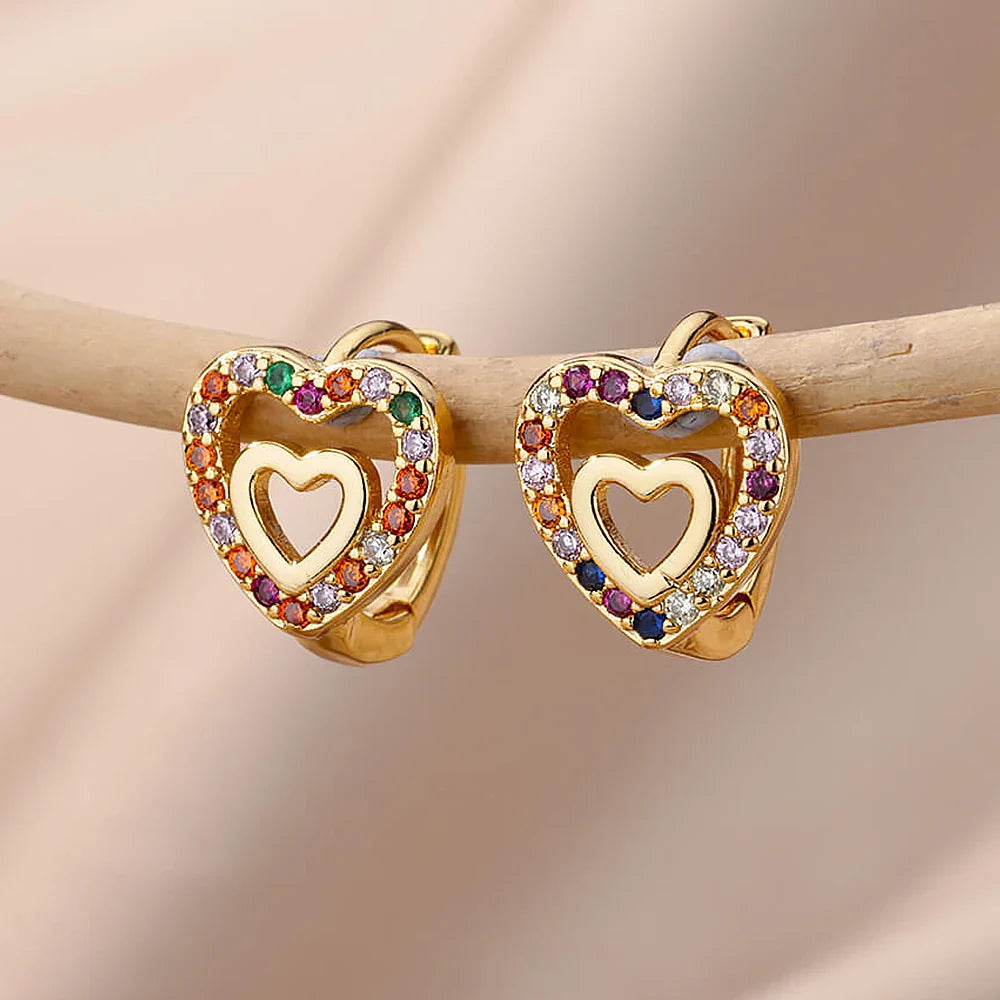 Hollow Zircon Heart Earrings For Women Stainless Steel Gold Color Heart Earring Luxury Wedding Couple Jewelry Gift Free Shipping Vera Lux