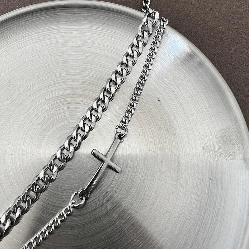 2024 New Stainless Steel Cross Cuban Chain Bracelet Set for Men Hip Hop Punk Snake Chain Bracelets Fashion Unisex Jewelry Gifts Vera Lux