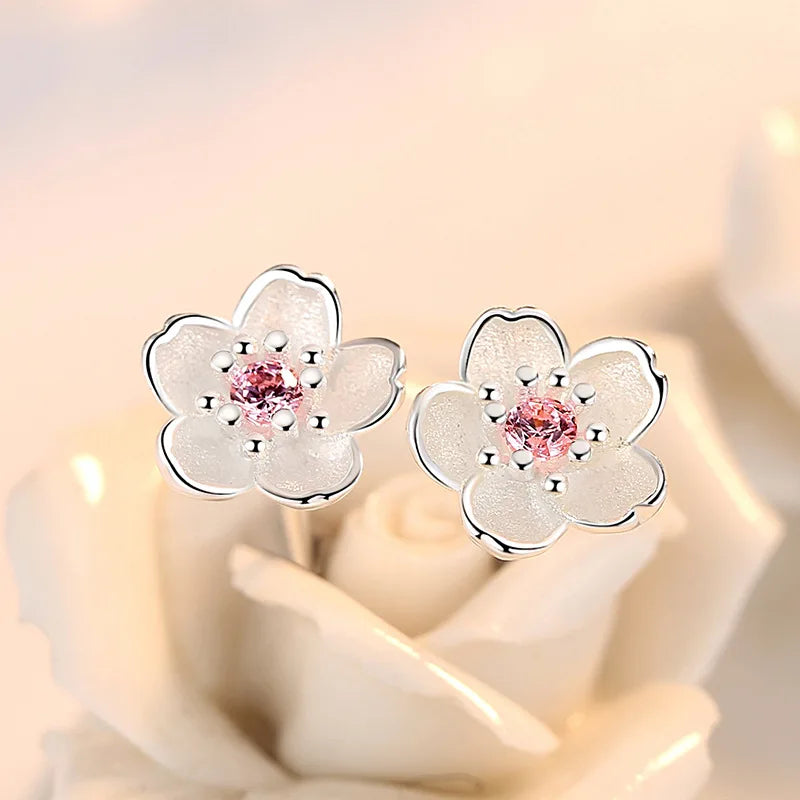 925 Sterling Silver Pink Purple Zircon Flower Small Stud Earrings For Women Wedding Elegant Luxury Jewelry Accessories Wholesale Vera Lux