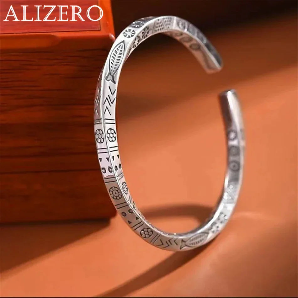 ALIZERO 925 Sterling Silver Men Open Bracelet Bohemian Möbius Loop Bracelet For Women Totem Trendy Jewelry Accessories Vera Lux