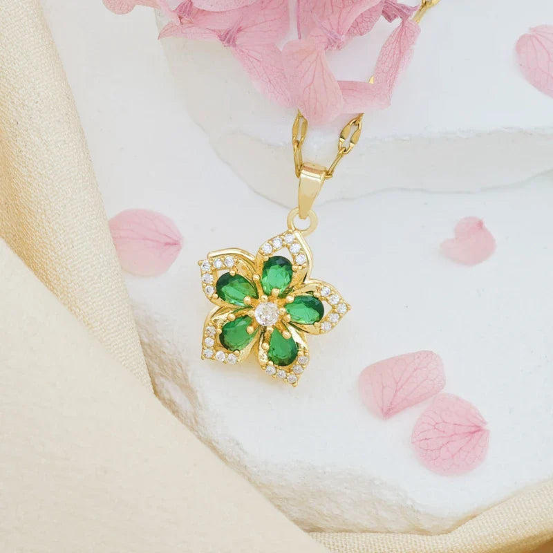 1pc Stainless Steel 5-Petal Flower Necklace With Rotating Pendant For Women Valentines Mom Mother Mother's Day Gift Vera Lux