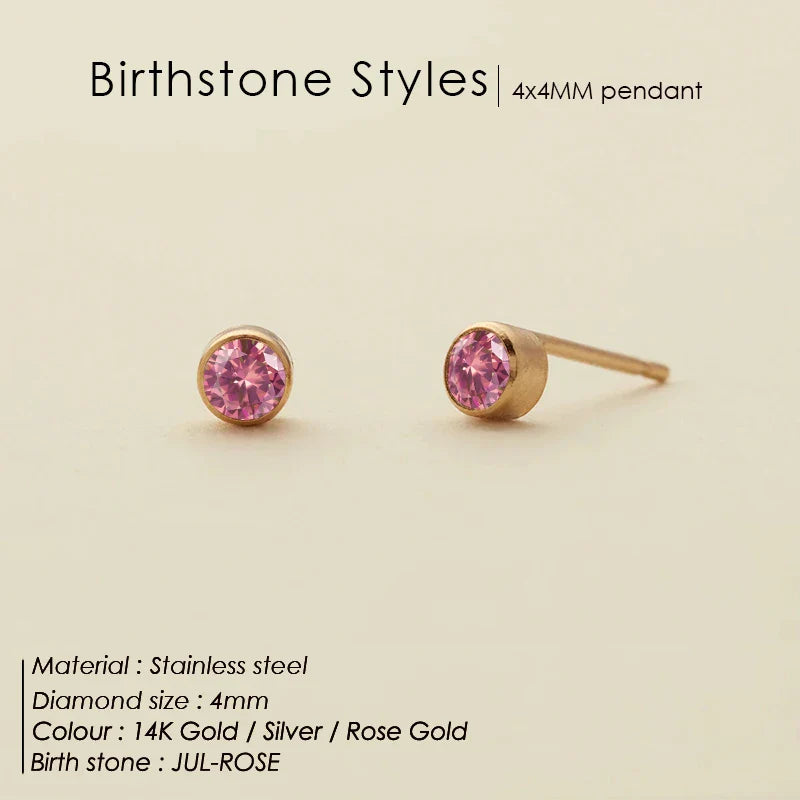 316 Stainless Steel Birthstone Ear Stud Piercing Gun Gold Color Push-Back Earrings Piercing Safe For Baby And Women Gift Jewelry Vera Lux