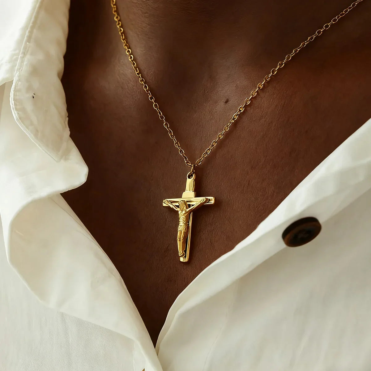 Stainless Steel Jesus Cross Necklace For Women Men Gold Color Caravaca Angels Crucifix Charm Choker Rapper Jewelry Hip Hop Gift Vera Lux
