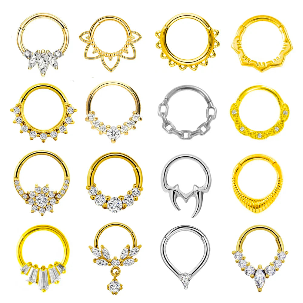 Flowers Nose Ring Septum 100% 316L Surgical Steel Zircon Clicker Daith Piercing Ear Cartilage Helix Hoop Flowers Water Drops Vera Lux