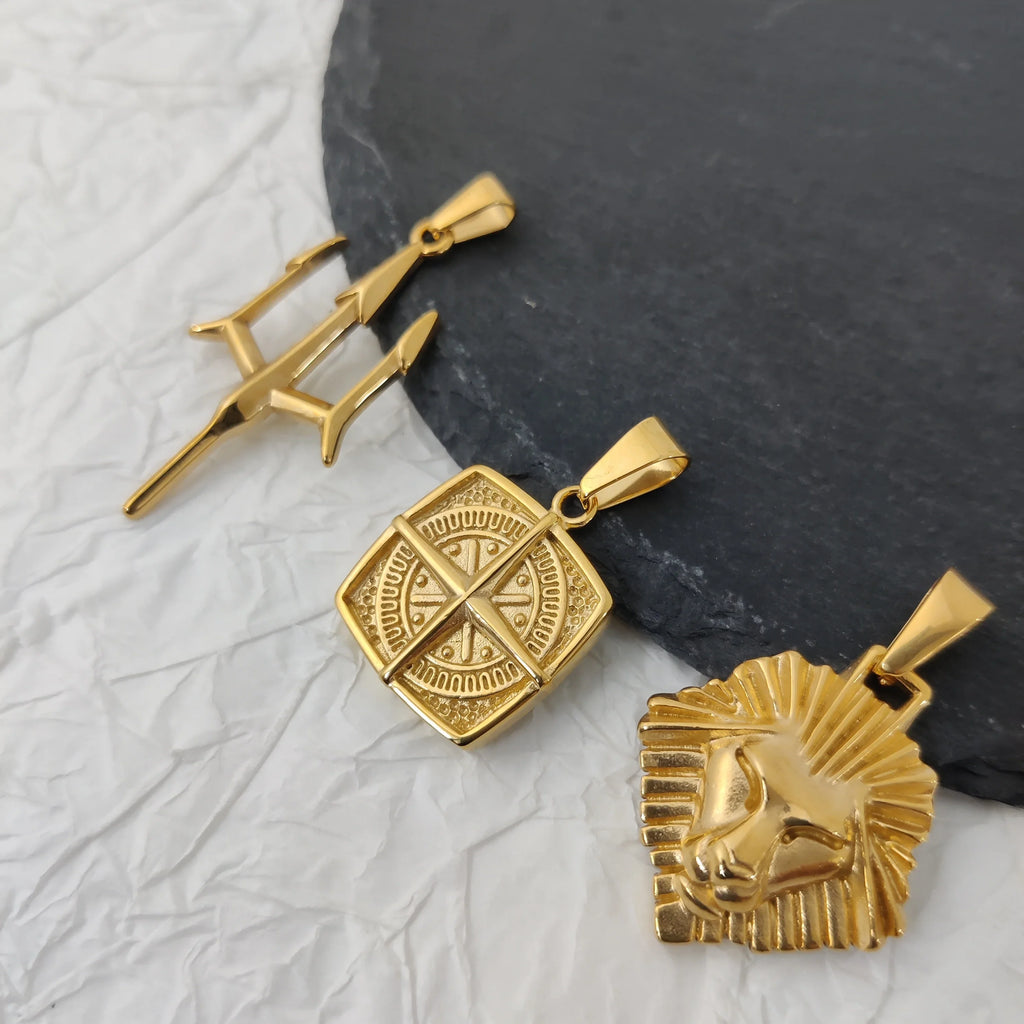 Poseidon Trident Necklace Stainless Steel 18K Gold Plated Aquaman Greek Mythology Pendant Jewelry Gift for Men Vera Lux