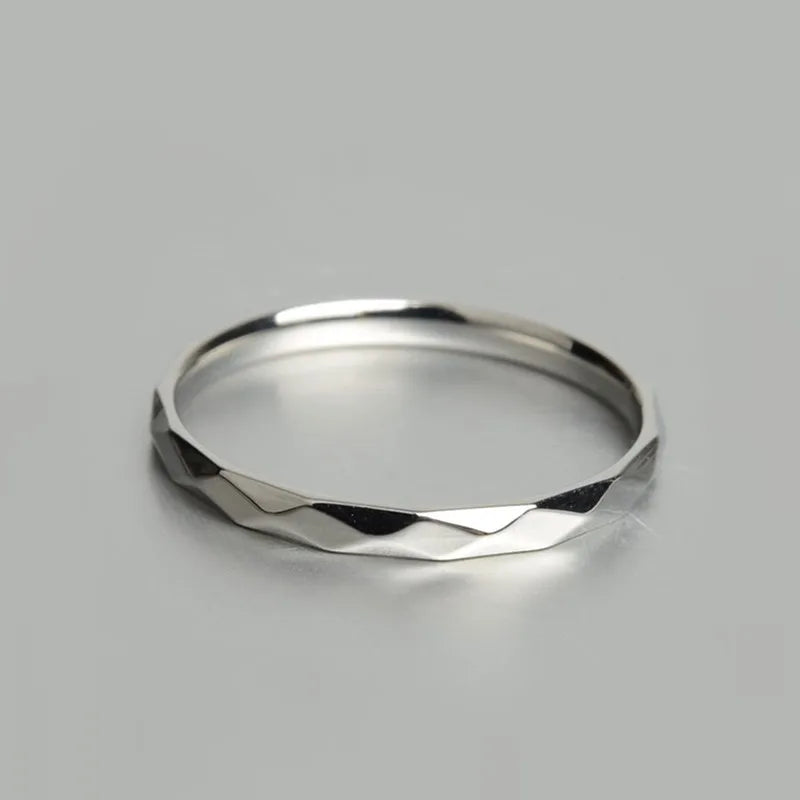 2mm Thin Stackable Ring Stainless Steel Multi-Faceted Wedding Band for Women Girl Size 5-10 Vera Lux
