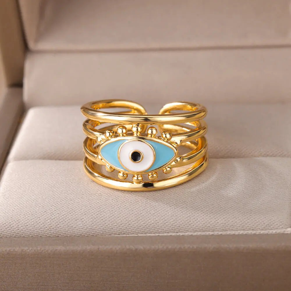 Evil Eye Rings For Women Stainless Steel Turkish Eye Ring Wedding Gothic Aesthetic Jewelry Sets anillos bague bijoux Vera Lux