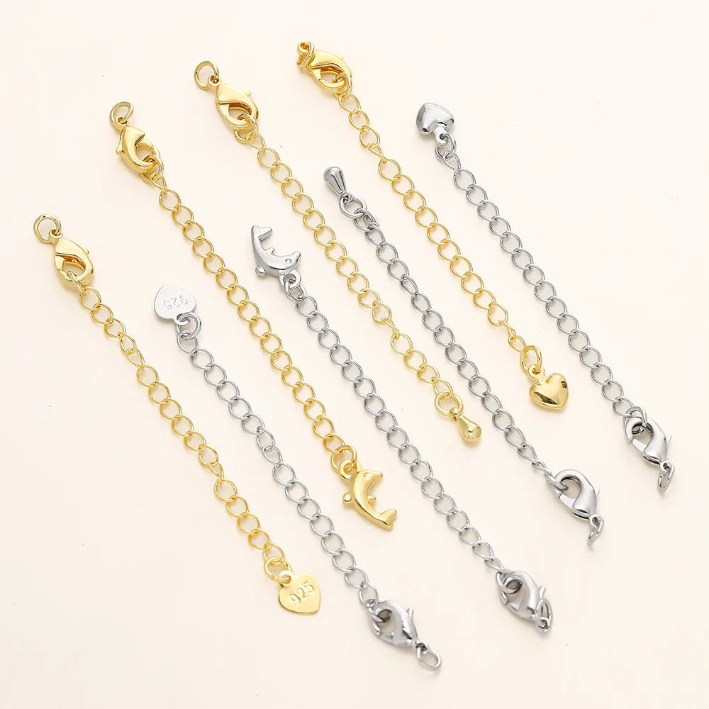 5/10pcs/Pack 14/18K Gold Color Plated Brass Various Extension Chain With Lobster Clasps for DIY Necklace Jewelry Making Findings Vera Lux