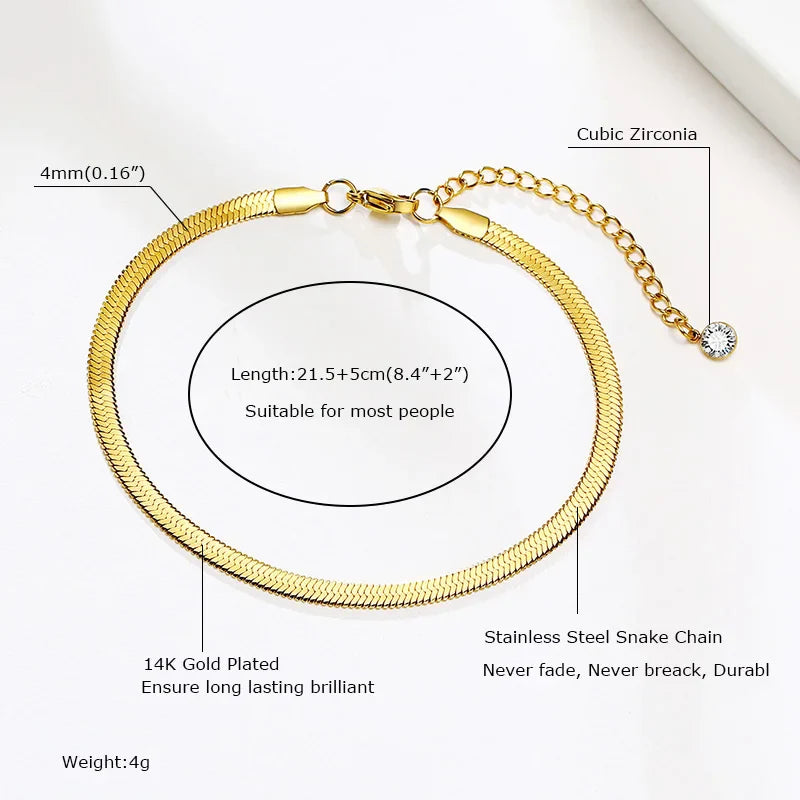 Snake Chain Anklet for Women Girls Adjustable Summer Beach Chain Anklet Bracelet Mother's Day Gifts Stainless Steel Not Allergic Vera Lux