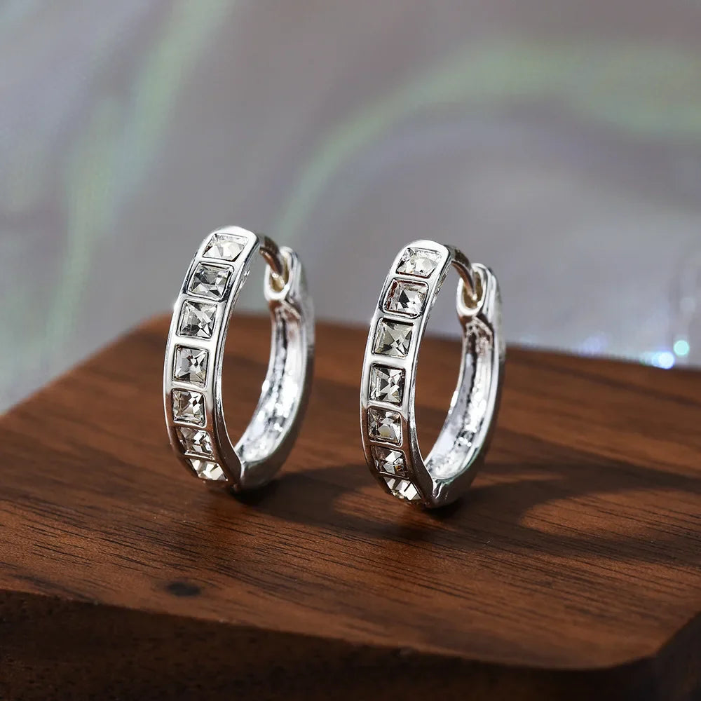 New 925 Sterling Silver Shining Zircon Earrings Women's Circle Round Earrings Fashionable Elegant Jewelry Birthday Party Gifts Vera Lux