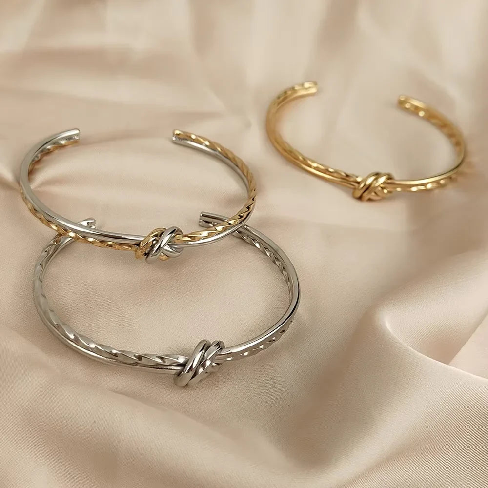 Women's Bangles Twisted Wrap Knot Bracelet Punk Stainless Steel Jewelry for Men Women Wrist Cuff Bracelets Bangle Accessories Vera Lux
