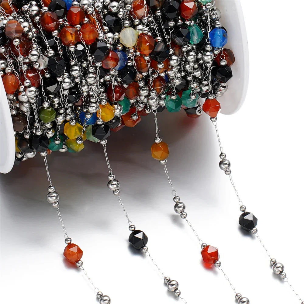 1Meter/Lot Mixed Stainless Steel Irregular Stone Beads Chains for Handmade DIY Necklace Bracelets Jewelry Making Accessories Vera Lux