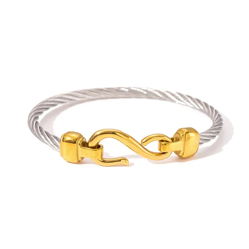 1pcs Stainless Steel Gold-plated Bangle Trendy Retro Hip-hop Style Bracelet Fried Dough Twists Steel Wire Rope Colorfast Bangle Vera Lux