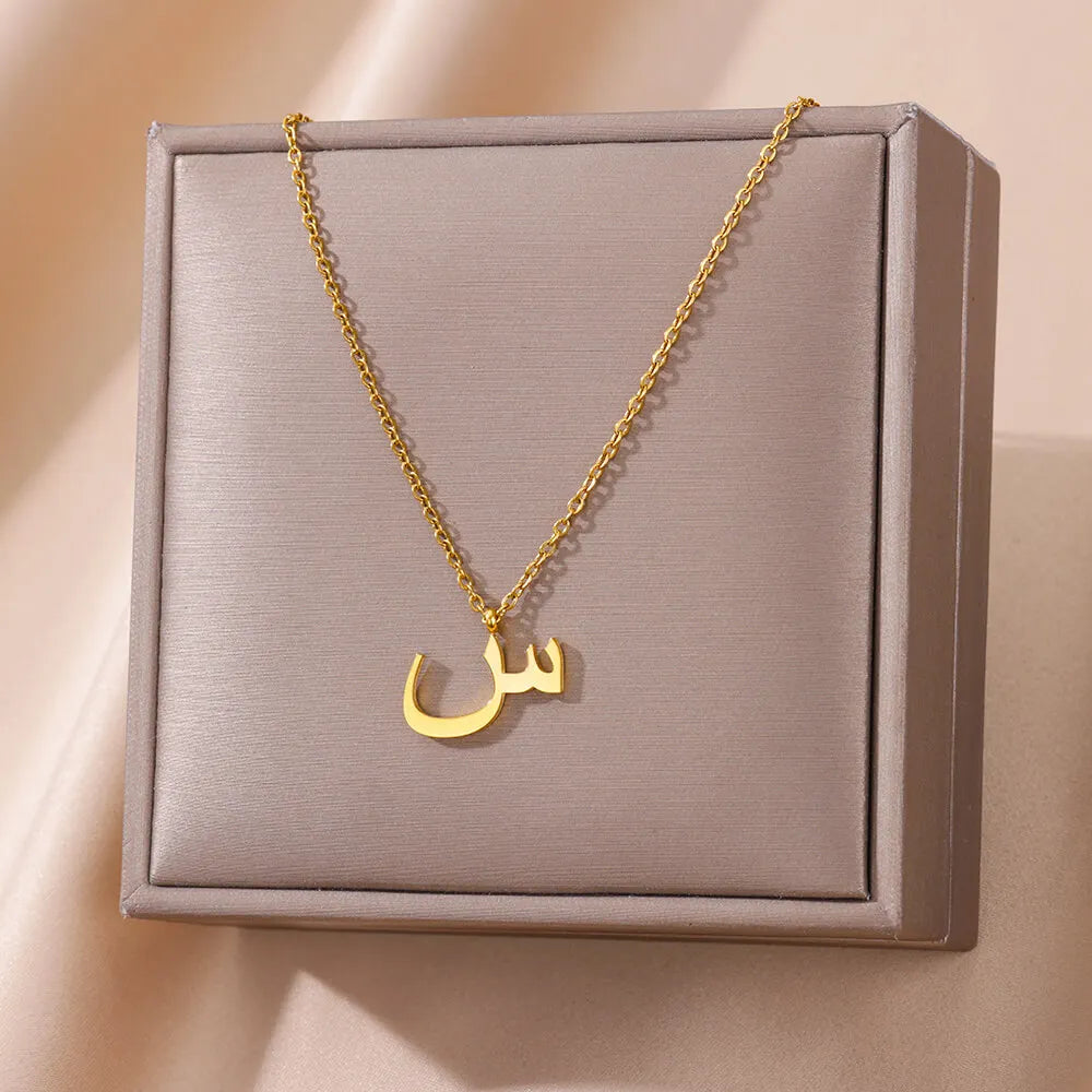 Arabic Letter Name Necklaces For Women Stainless Steel Alphabet Pendant Chain Choker Collar Femme Wedding Aesthetic Jewelry Bff Vera Lux