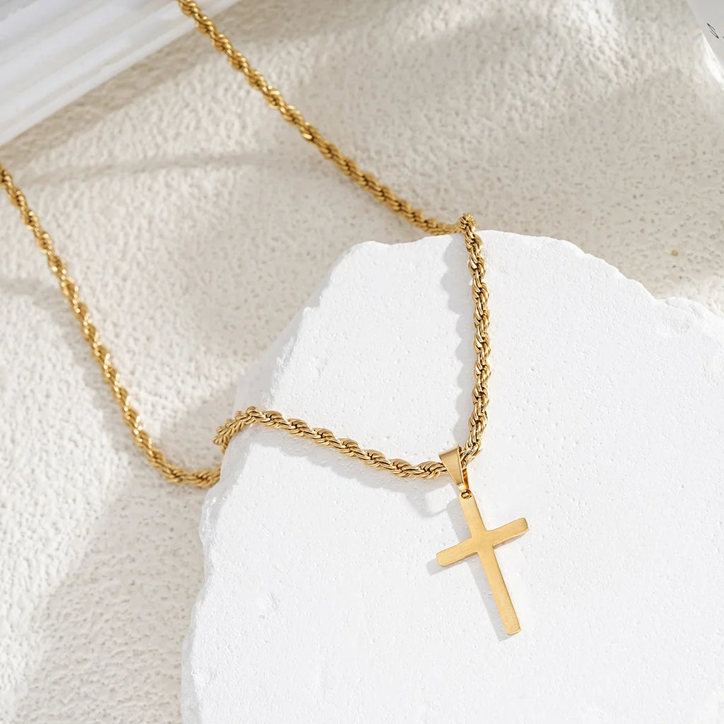 New Stainless Steel Cross Pendant Necklace for Men Women Minimalist Gold Color Jewelry Male Female Necklaces Chokers Gifts 2024 Vera Lux