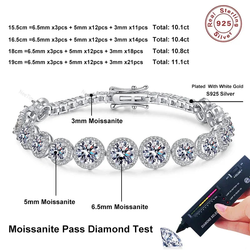 NeeTim D Color Moissanite Tennis Bracelet 925 Sterling Silver with White Gold Plated Shiny Bracelets Chian for Women Wholesale Vera Lux