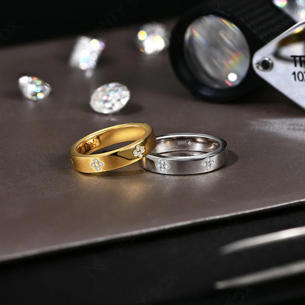 MINTYBOX Clover Moissanite 18k Gold Plated Diamond Wedding Band Ring For Women S925 Silver Engagement Party Fine Jewelry Gift Vera Lux