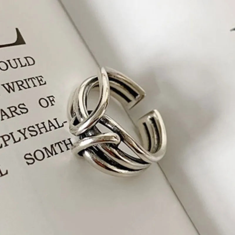 925 Sterling Silver Chain Knot Ring For Women Wrap Wide Band Rock Geometry Punk Jewelry Gift Wholesale Dropshipping Vera Lux