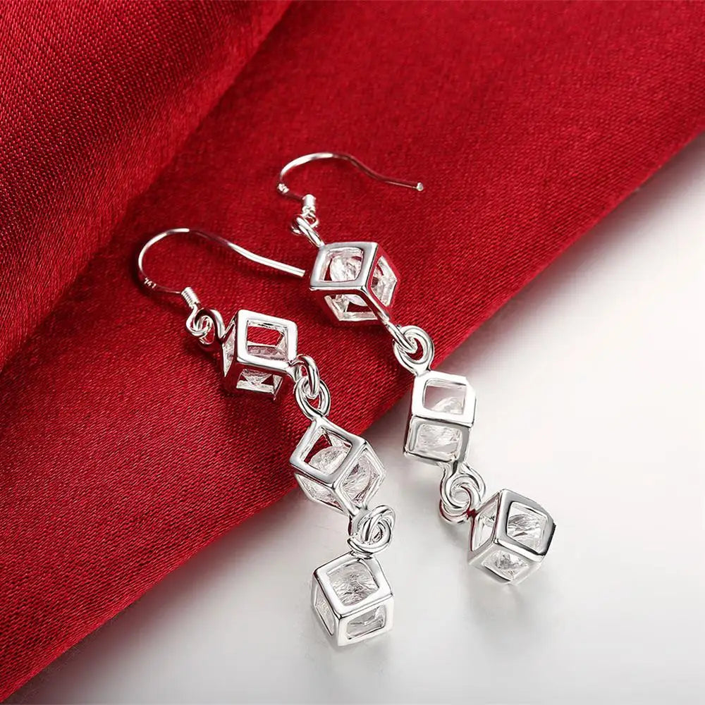 Hot Fine 925 Sterling Silver crystal lattice drop Earrings for Woman noble fashion party Jewelry Trendsetter Christmas Gifts Vera Lux